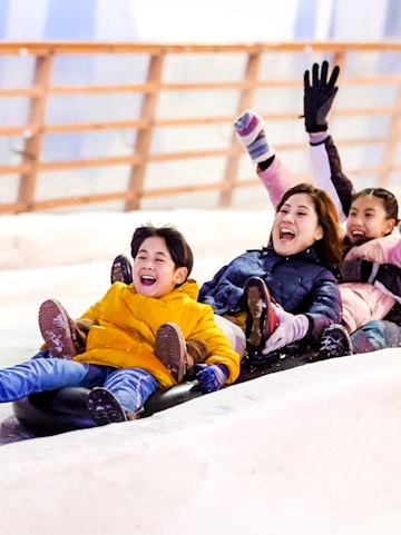 Children enjoying a snow slide at Snow City.