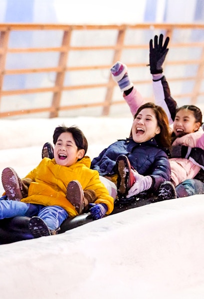 Children enjoying a snow slide at Snow City.