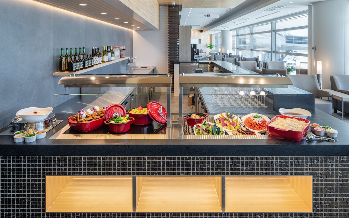 Buffet spread at Plaza Premium Lounge, Chubu Centrair International Airport.