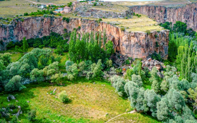 Ihlara Valley's lush greenery and steep cliffs in Cappadocia, Turkey.