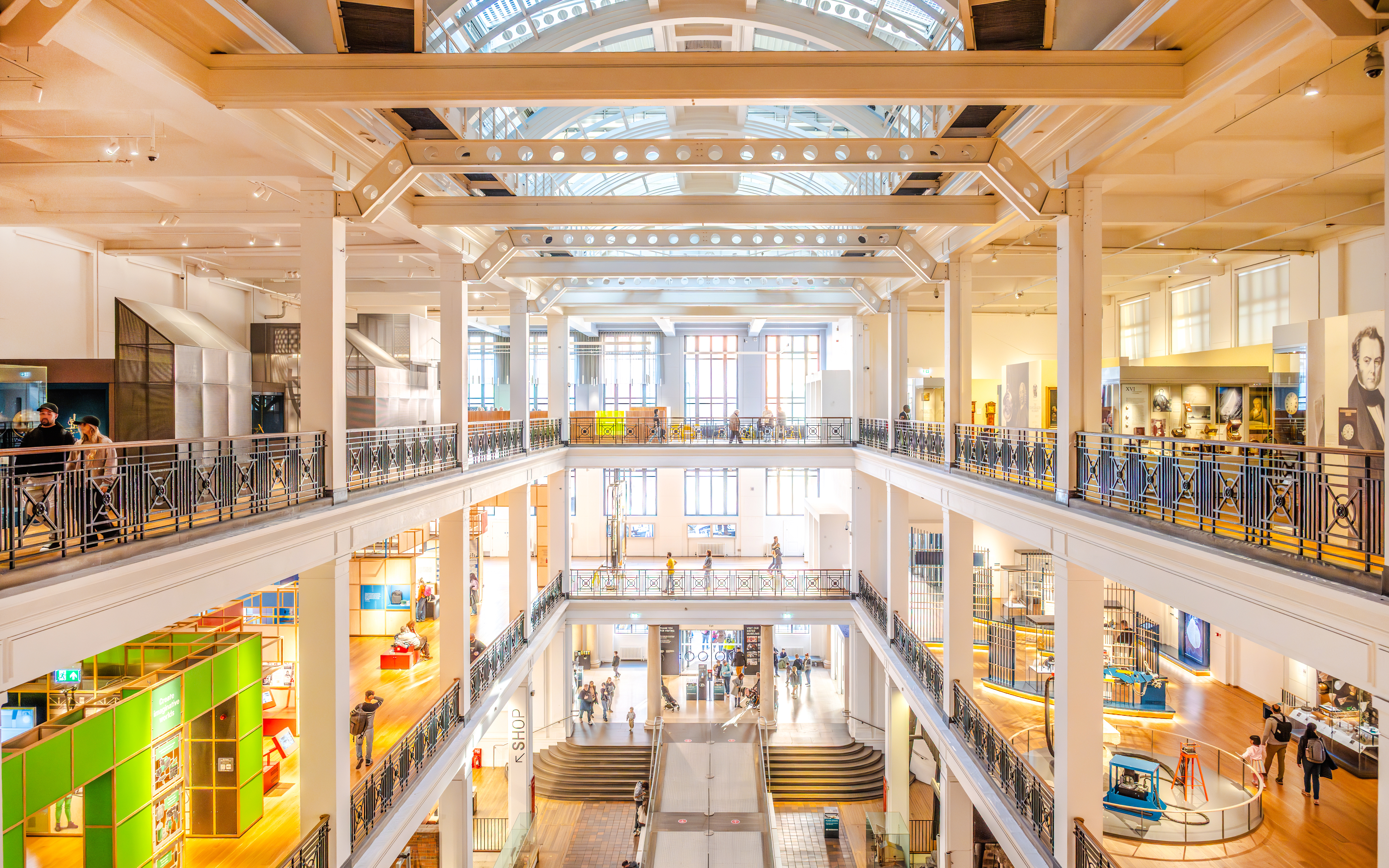 Visitors engage with various interactive displays at the Science Museum in London