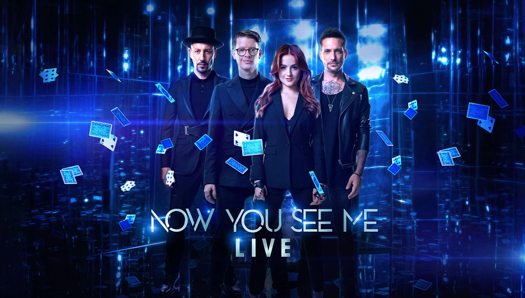 Magicians performing in "Now You See Me Live" show with floating cards, Westend.