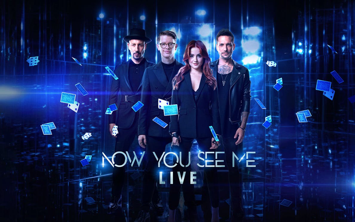 Magicians performing in "Now You See Me Live" show with floating cards, Westend.