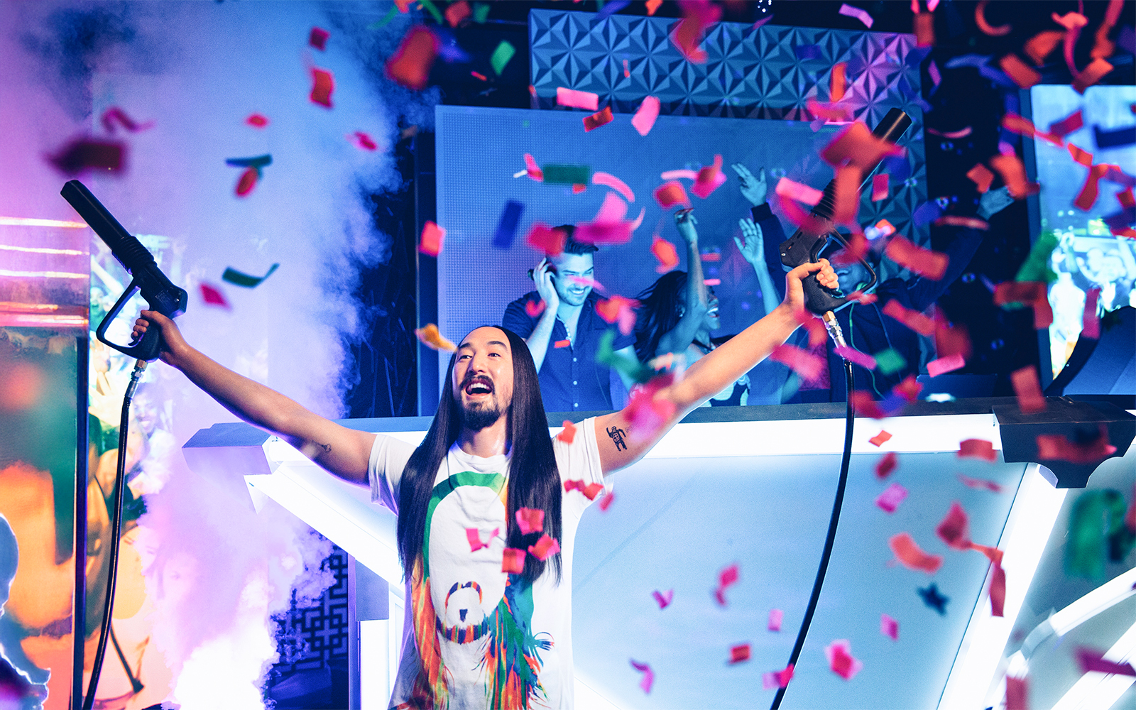 Steve Aoki statue with confetti at Madame Tussauds Las Vegas.