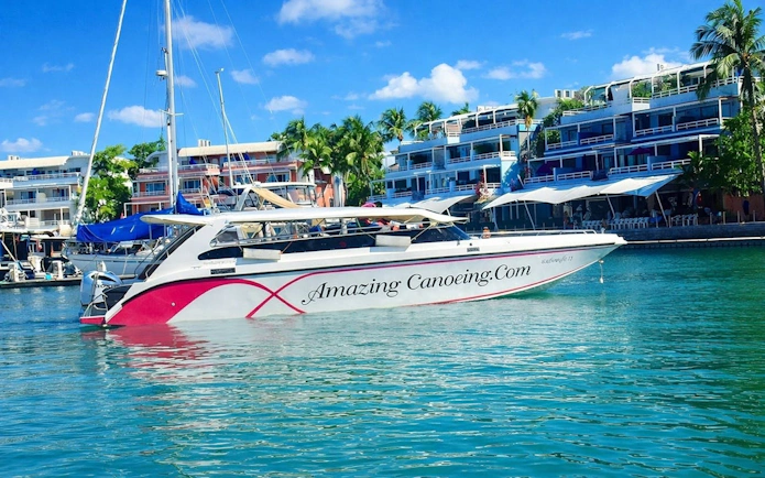 Speedboat at Royal Phuket Marina for Phi Phi and Bamboo Island tour.