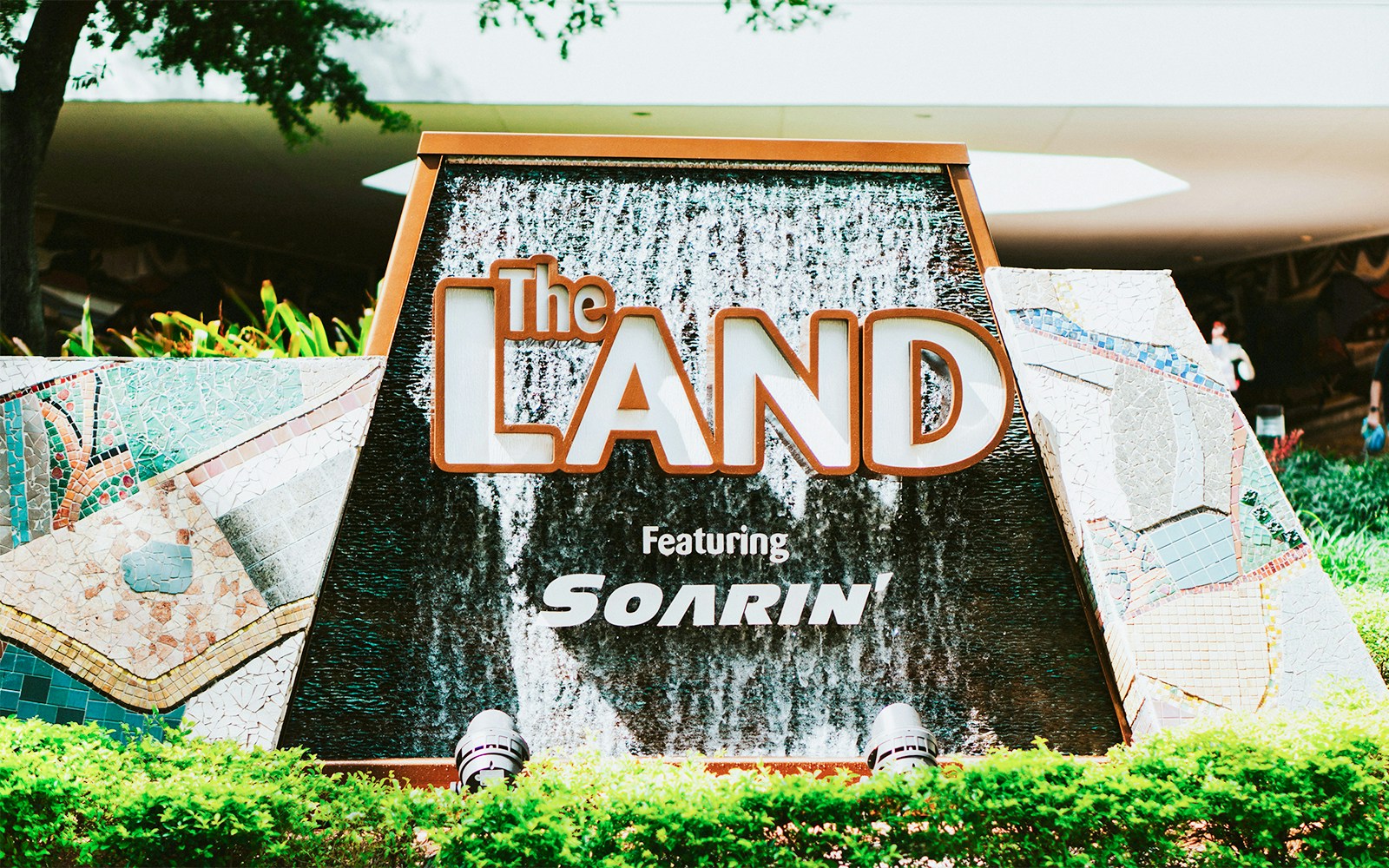 The Land pavilion sign featuring Soarin' at EPCOT, Bay Lake, Florida.