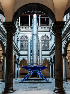 Rocket sculpture in the courtyard of Strozzi Palace, Florence.