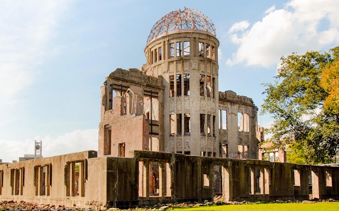 Hiroshima Peace Memorial, dome structure in Peace Memorial Park, Japan.