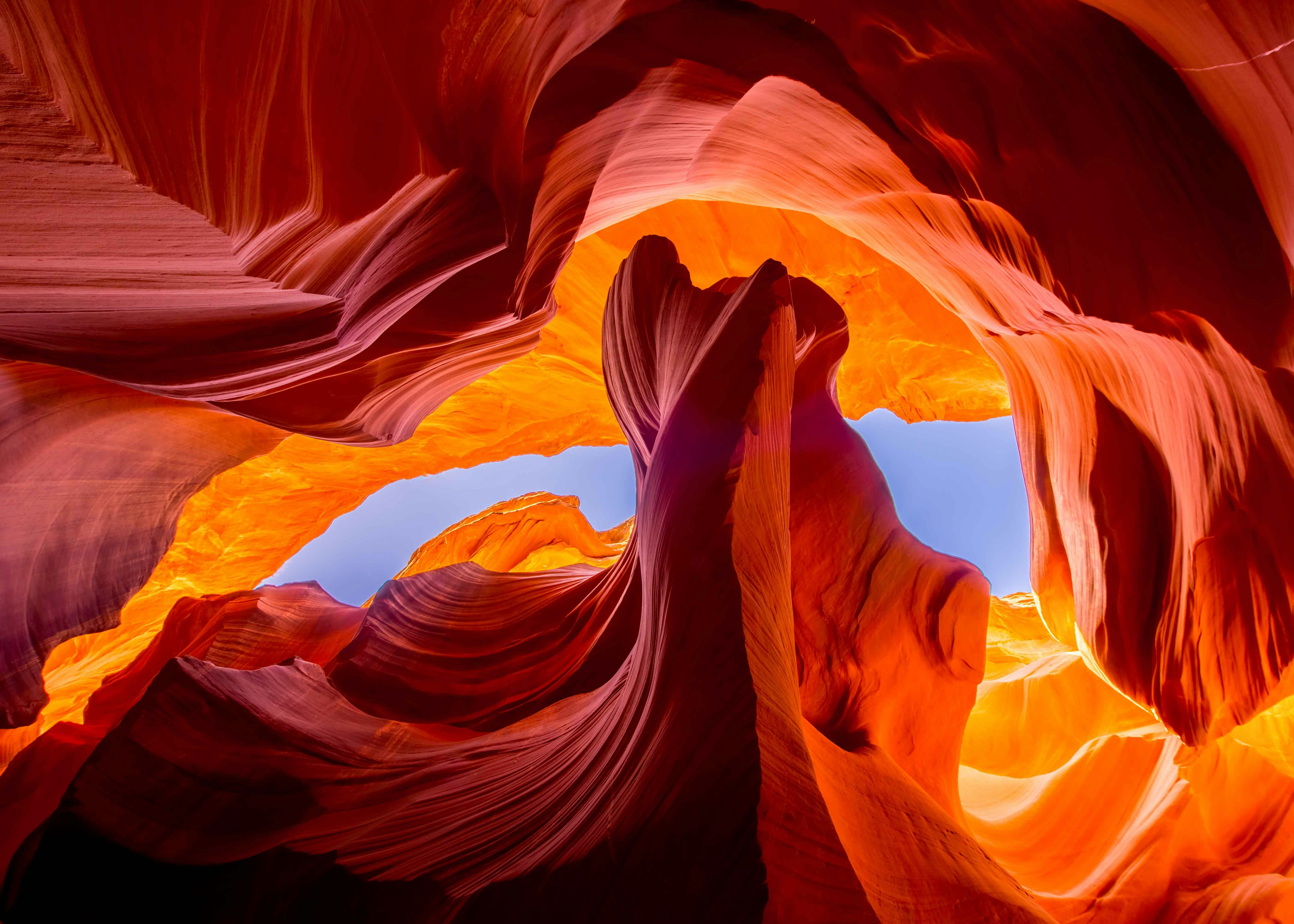 dynamic play of sunlight and shadows at lower antelope canyon