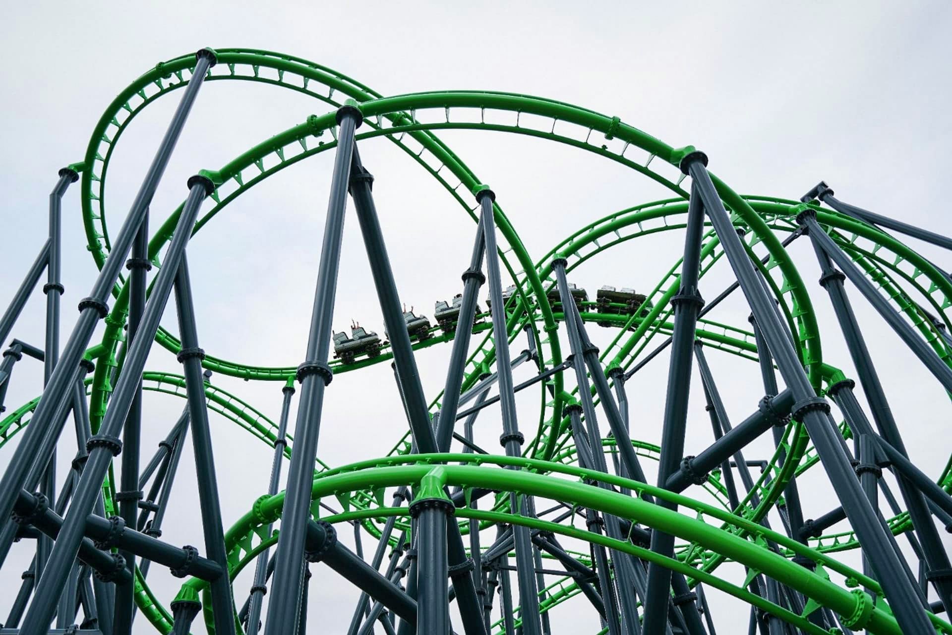 Roller coaster loops at Six Flags Fiesta Texas, Poltergeist ride.