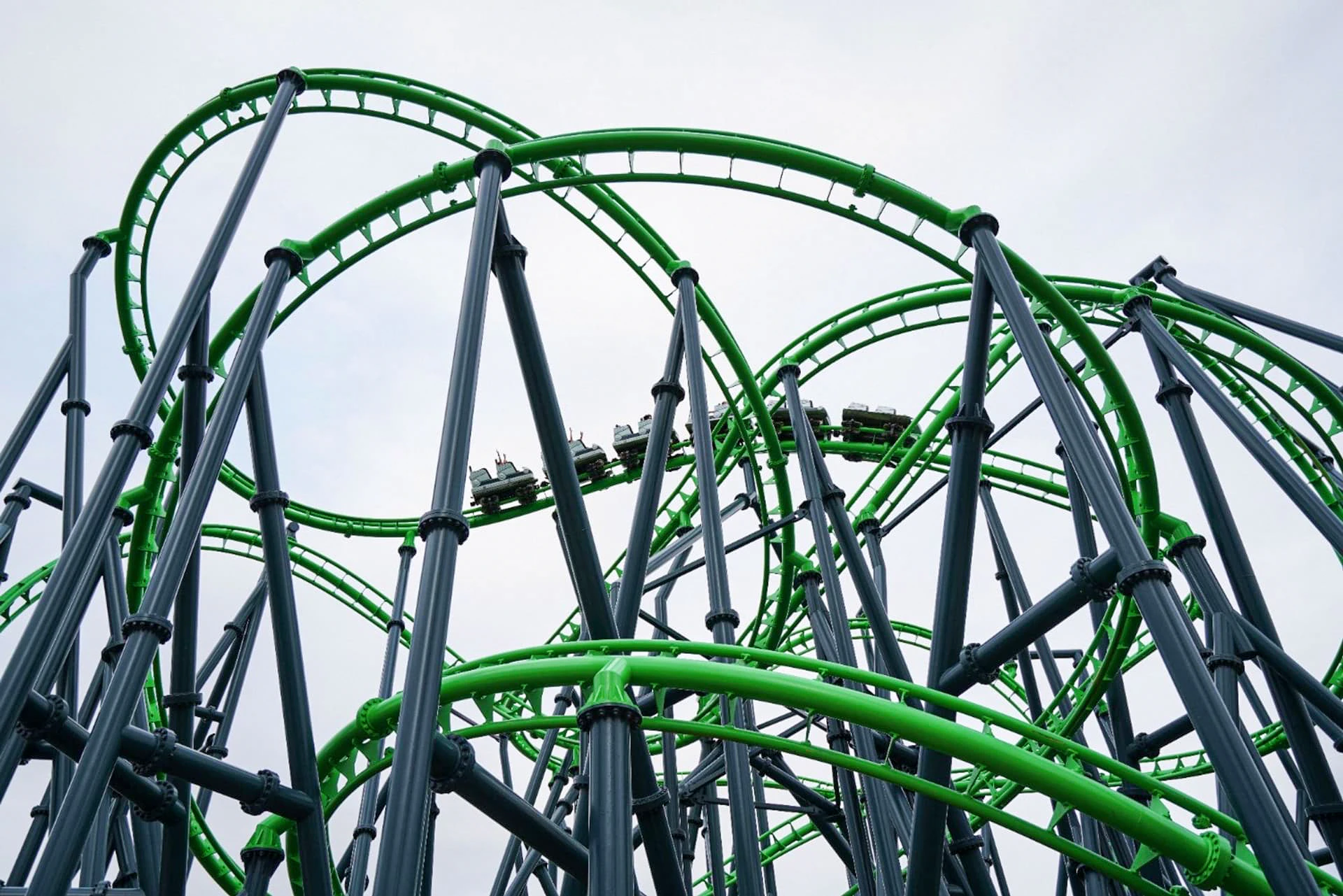 Roller coaster loops at Six Flags Fiesta Texas, Poltergeist ride.
