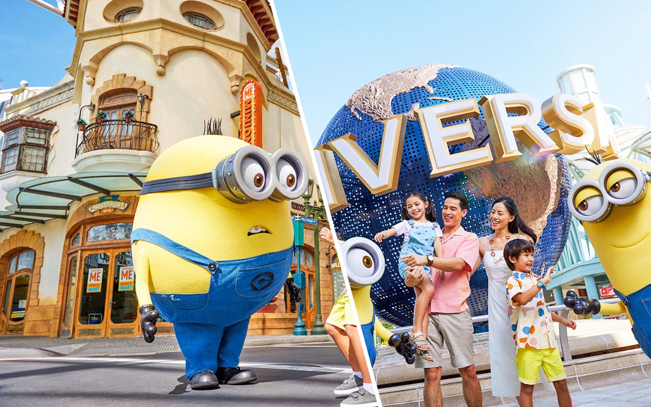 Family enjoying Universal Studios Singapore with Minion character.