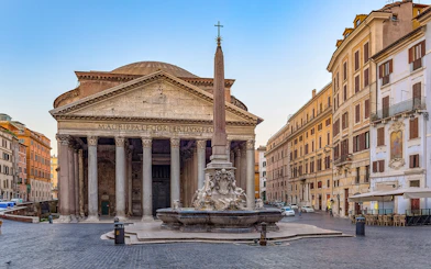 Pantheon exterior with fountain in Rome, Italy.