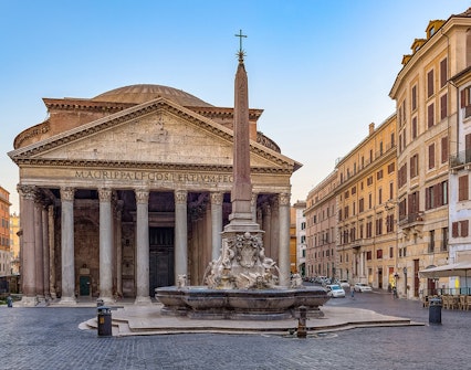 Pantheon exterior with fountain in Rome, Italy.