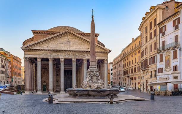 Pantheon exterior with fountain in Rome, Italy.
