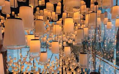 Sky lanterns at Akara Sky Hanuman rooftop bar, Bangkok.