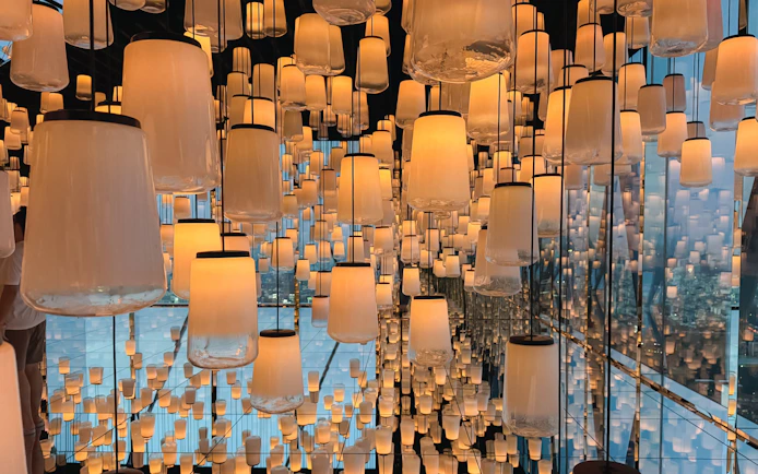 Sky lanterns at Akara Sky Hanuman rooftop bar, Bangkok.
