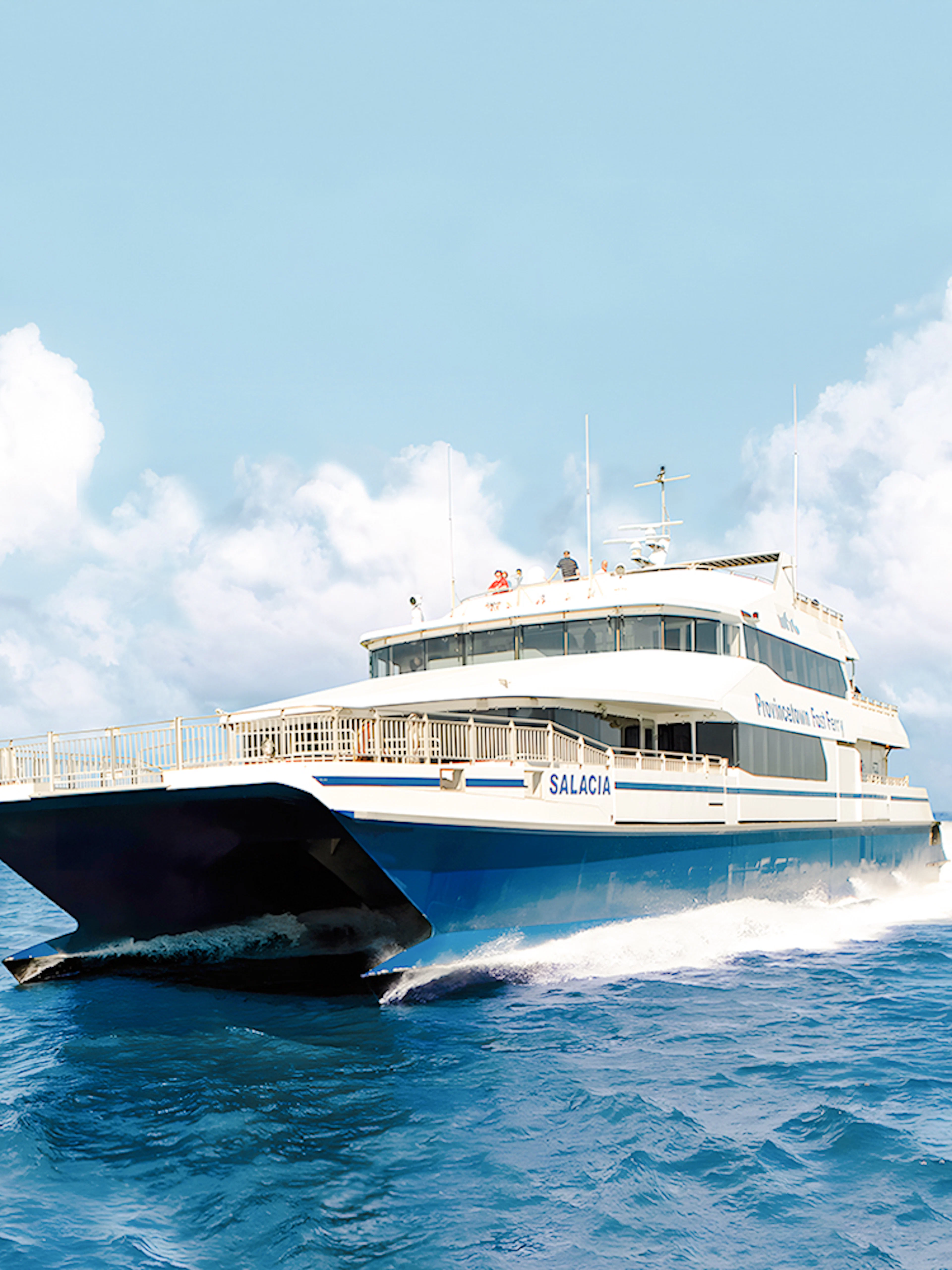 Ferry sailing to Provincetown, Cape Cod on open sea.