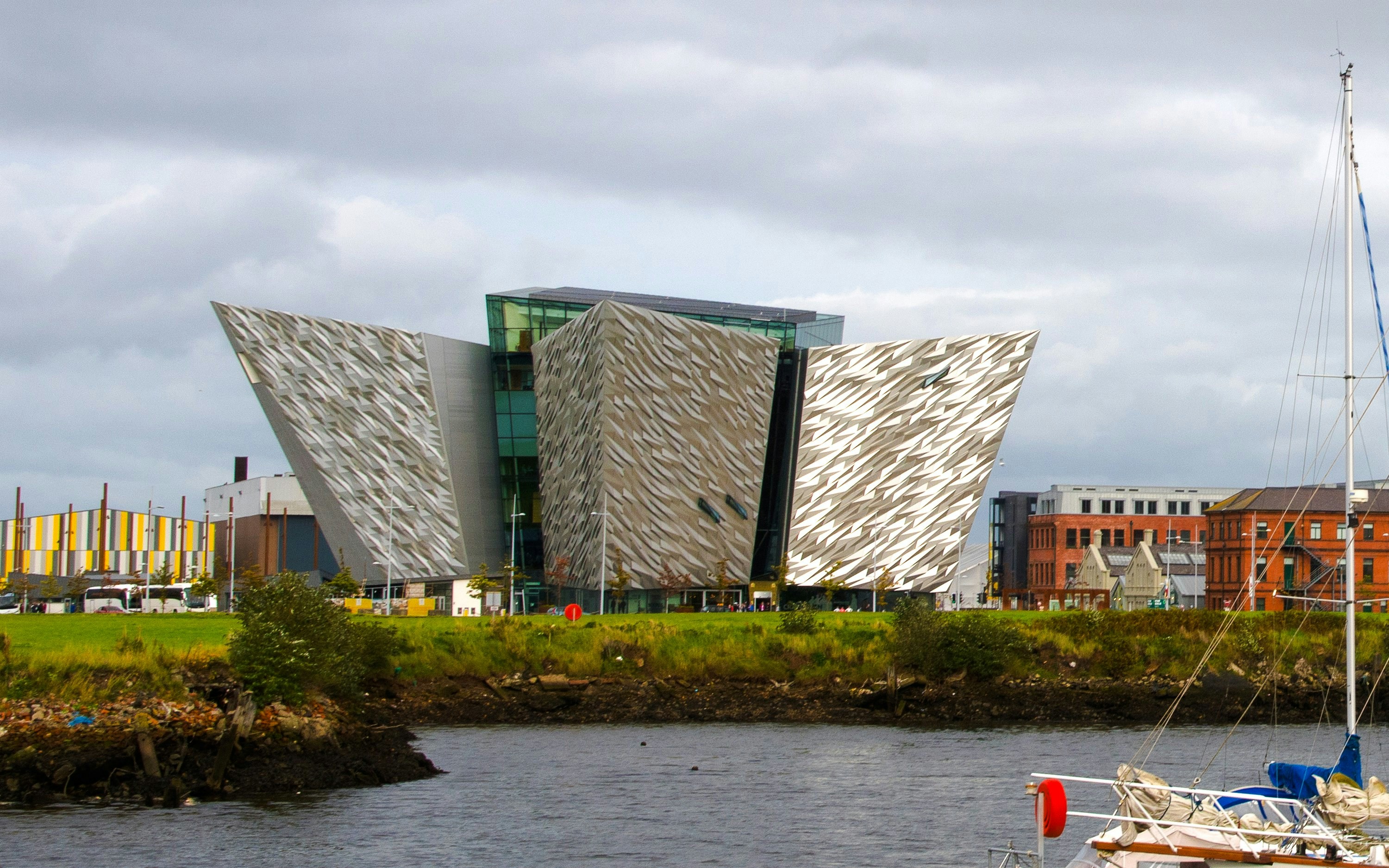 Titanic Museum Belfast with its iconic angular architecture by the waterfront.