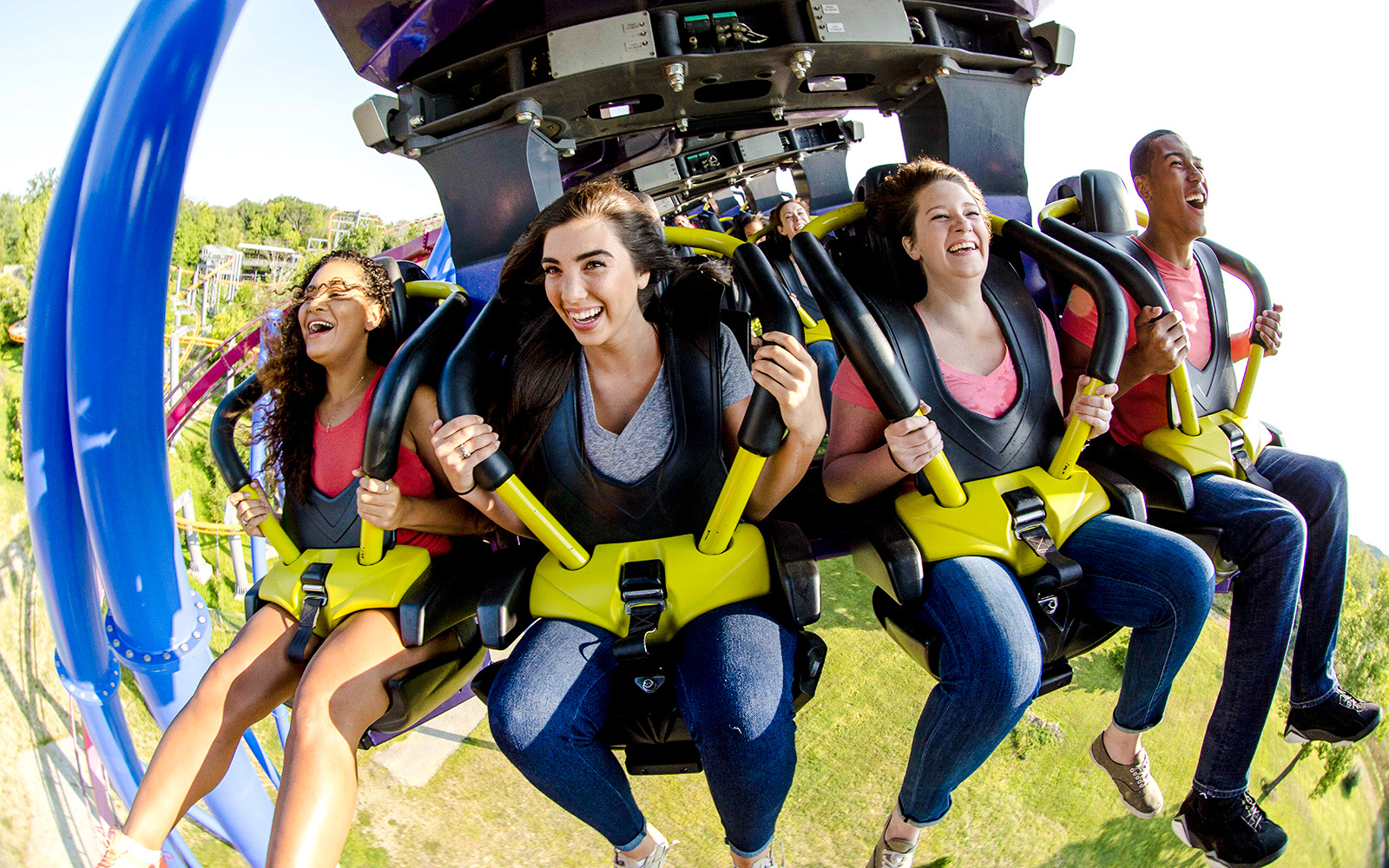 Riders enjoying the Banshee roller coaster at Kings Island.