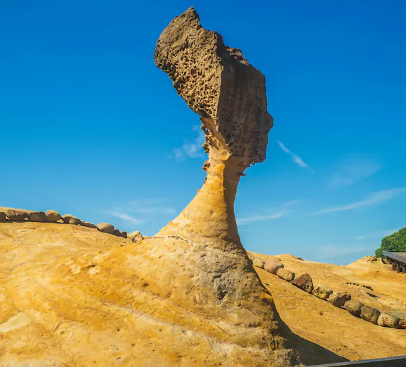 Queen Head rock formation at Yehliu Geopark, New Taipei City, Taiwan.