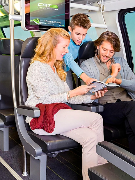 Passengers enjoying a ride on the Vienna City Airport Train.