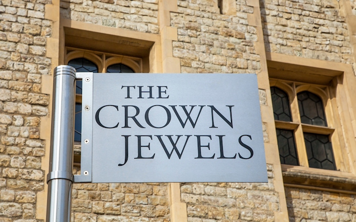Crown Jewels sign at the Tower of London.