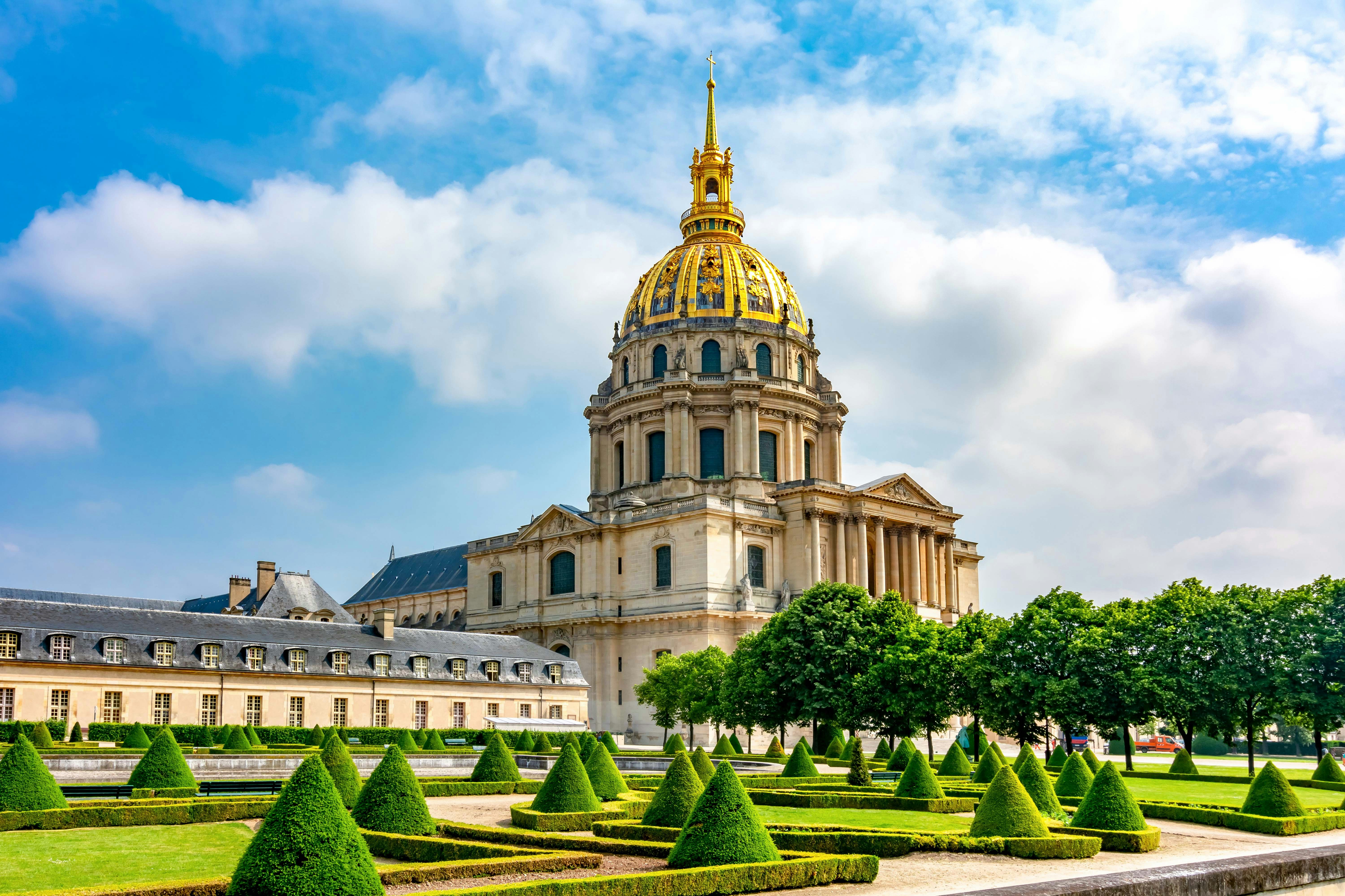 Les Invalides dome in Paris, France, showcasing its golden architecture.