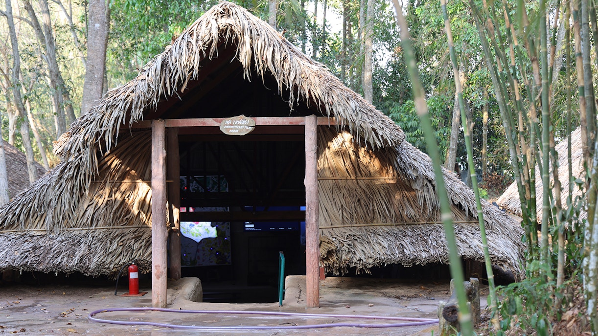 Hut rooms at Cu Chi Tunnels, Vietnam, showcasing traditional architecture and historical significance.