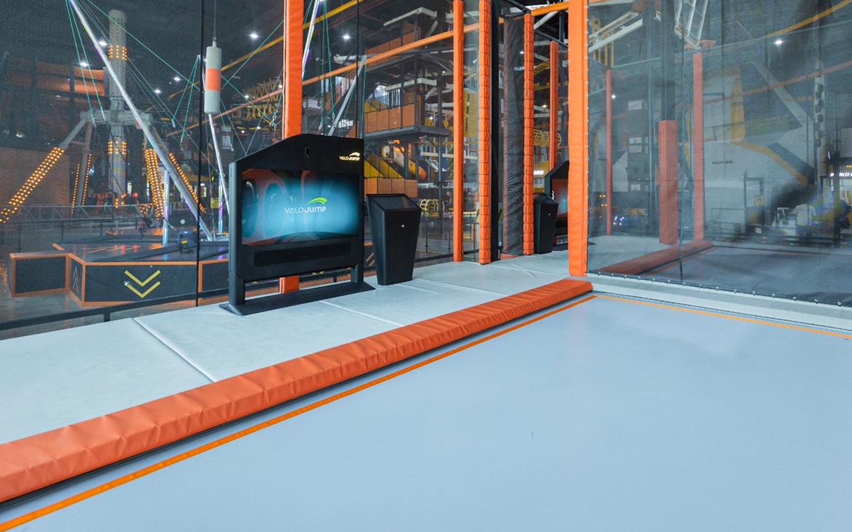 ValoJump trampoline area at Adrenark Adventure indoor park.