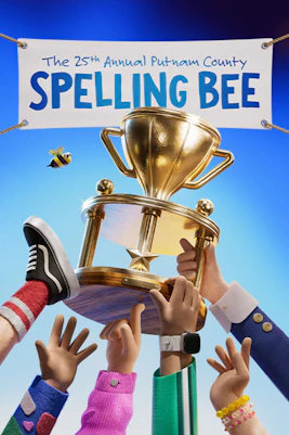 Hands raising a trophy under a banner for The 25th Annual Putnam County Spelling Bee.