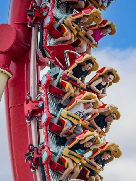 Riders on Hollywood Rip Ride Rockit roller coaster at Universal Studios Orlando, Florida.