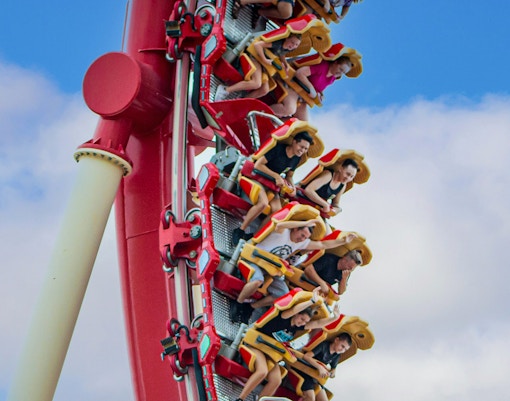 Riders on Hollywood Rip Ride Rockit roller coaster at Universal Studios Orlando, Florida.