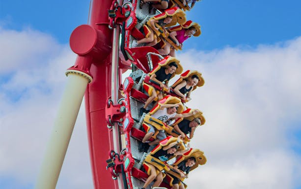Riders on Hollywood Rip Ride Rockit roller coaster at Universal Studios Orlando, Florida.
