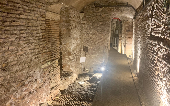 Ancient brick walls and passageway in Domitian Stadium, Rome.