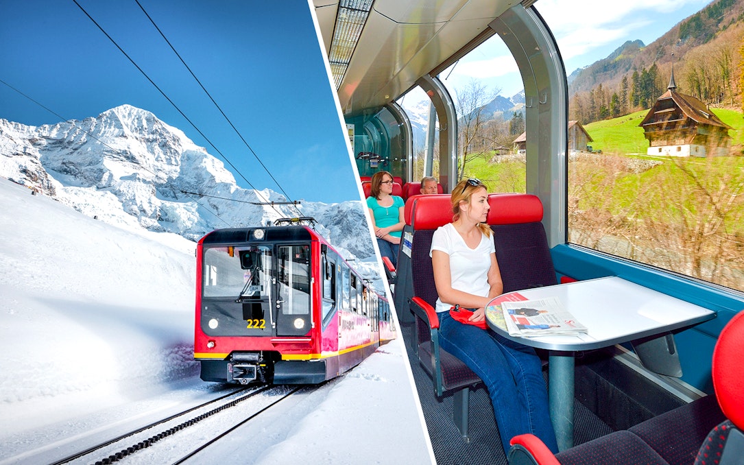 Train journey to Jungfraujoch from Interlaken with scenic Swiss Alps views.