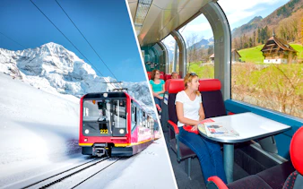 Train journey to Jungfraujoch from Interlaken with scenic Swiss Alps views.