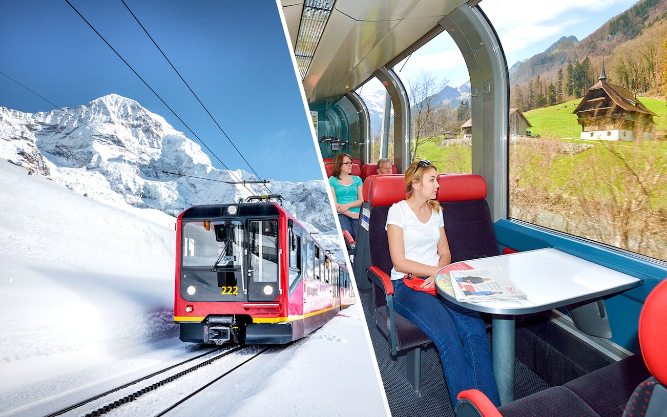 Train journey to Jungfraujoch from Interlaken with scenic Swiss Alps views.