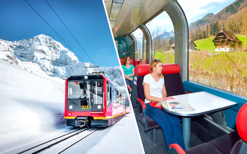 Train journey to Jungfraujoch from Interlaken with scenic Swiss Alps views.