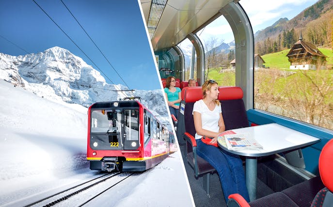 Train journey to Jungfraujoch from Interlaken with scenic Swiss Alps views.