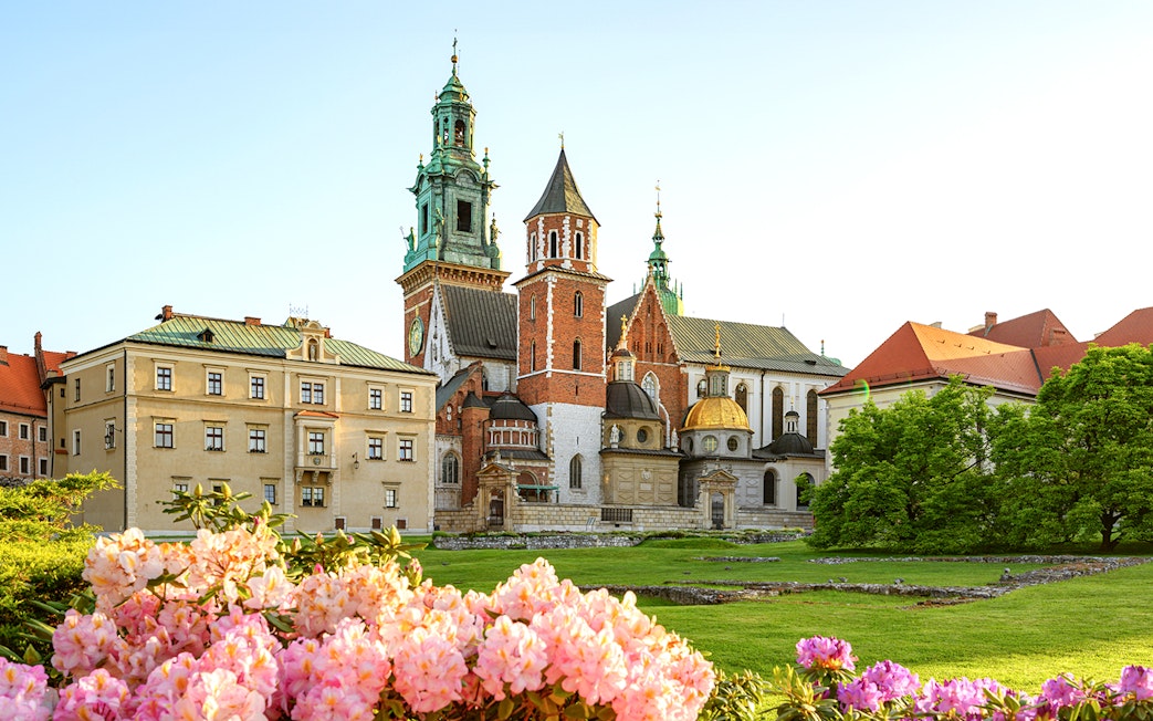 Wawel Castle and Cathedral with gardens in Krakow, Poland.