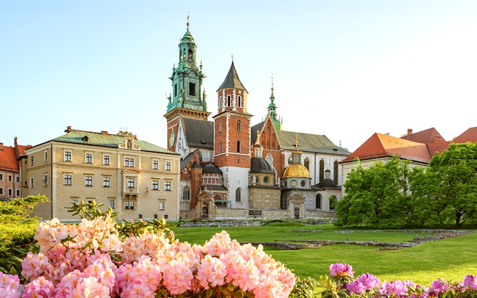 Wawel Castle and Cathedral with gardens in Krakow, Poland.