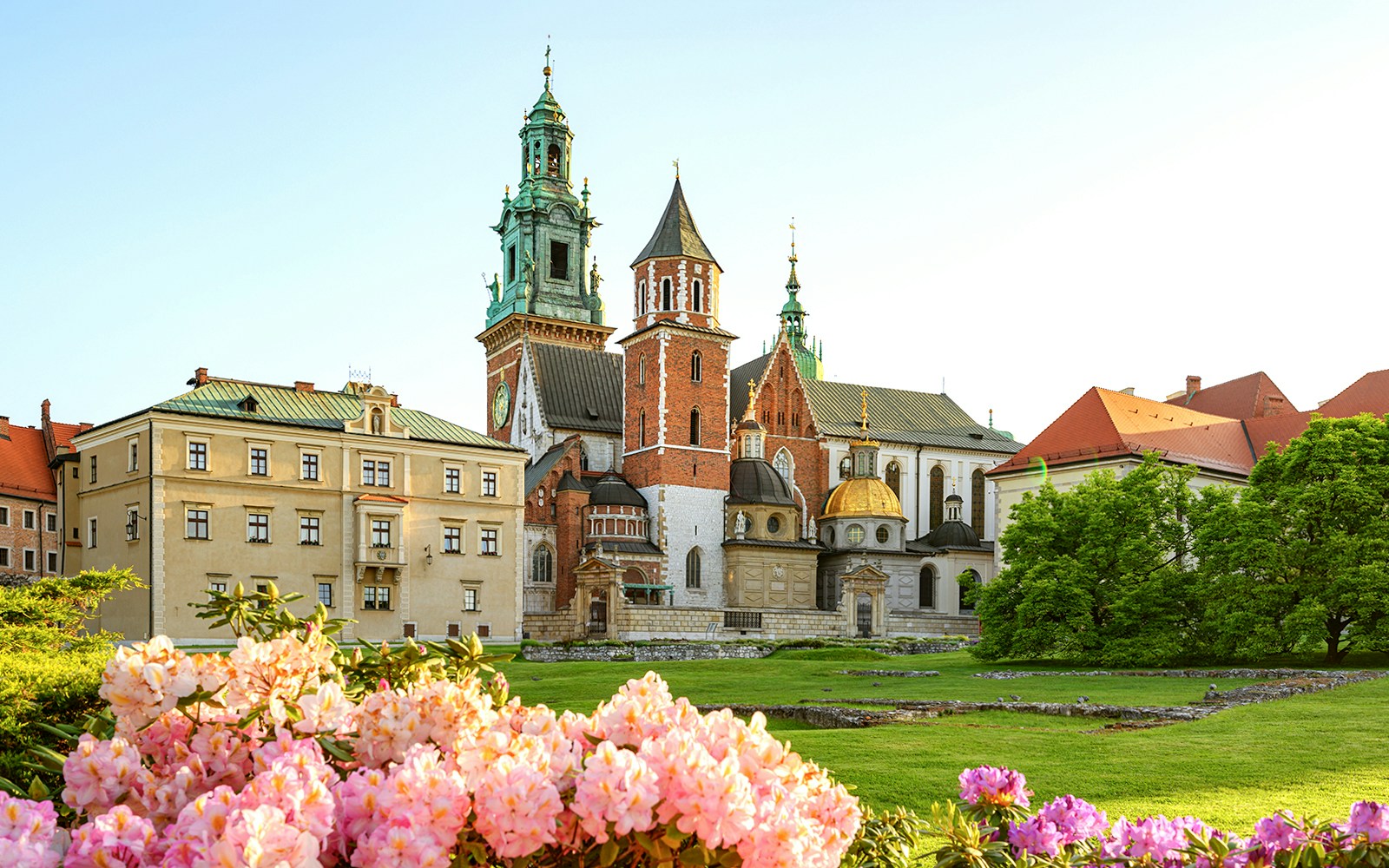 Wawel Castle and Cathedral with gardens in Krakow, Poland.