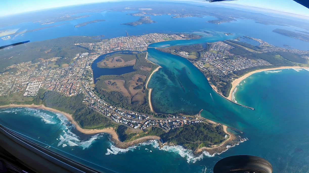 View from the plane during tandem skydiving in Newcastle, Australia