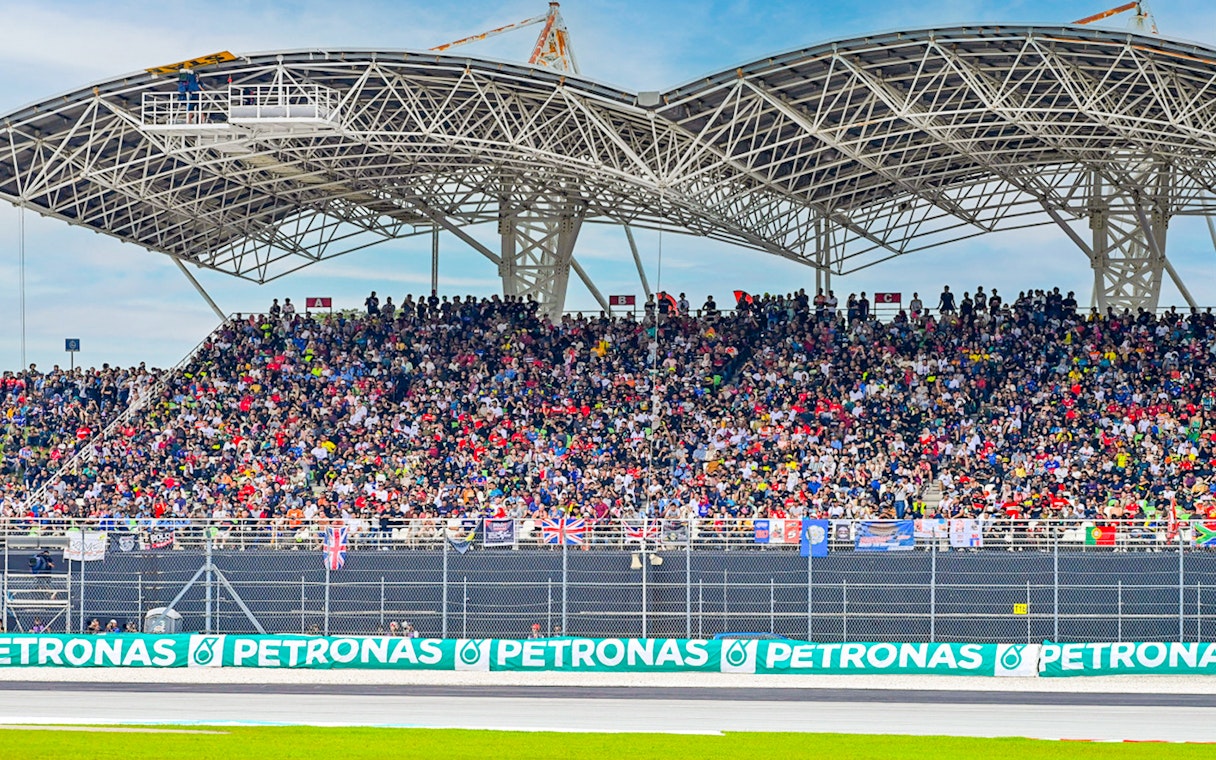 Crowd at Petronas Grand Prix of Malaysia 2023 in Sepang International Circuit stands.