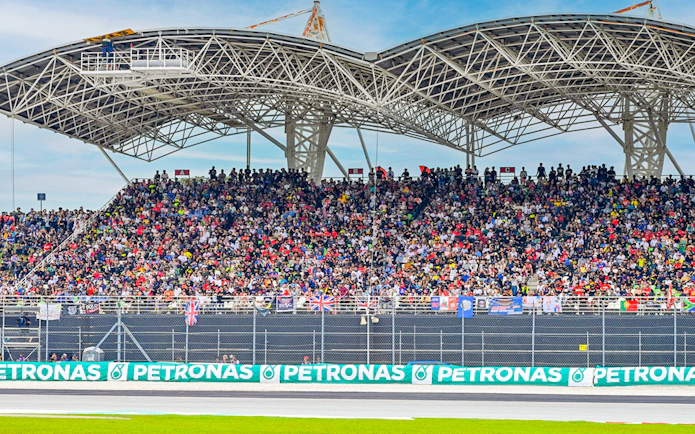 Crowd at Petronas Grand Prix of Malaysia 2023 in Sepang International Circuit stands.