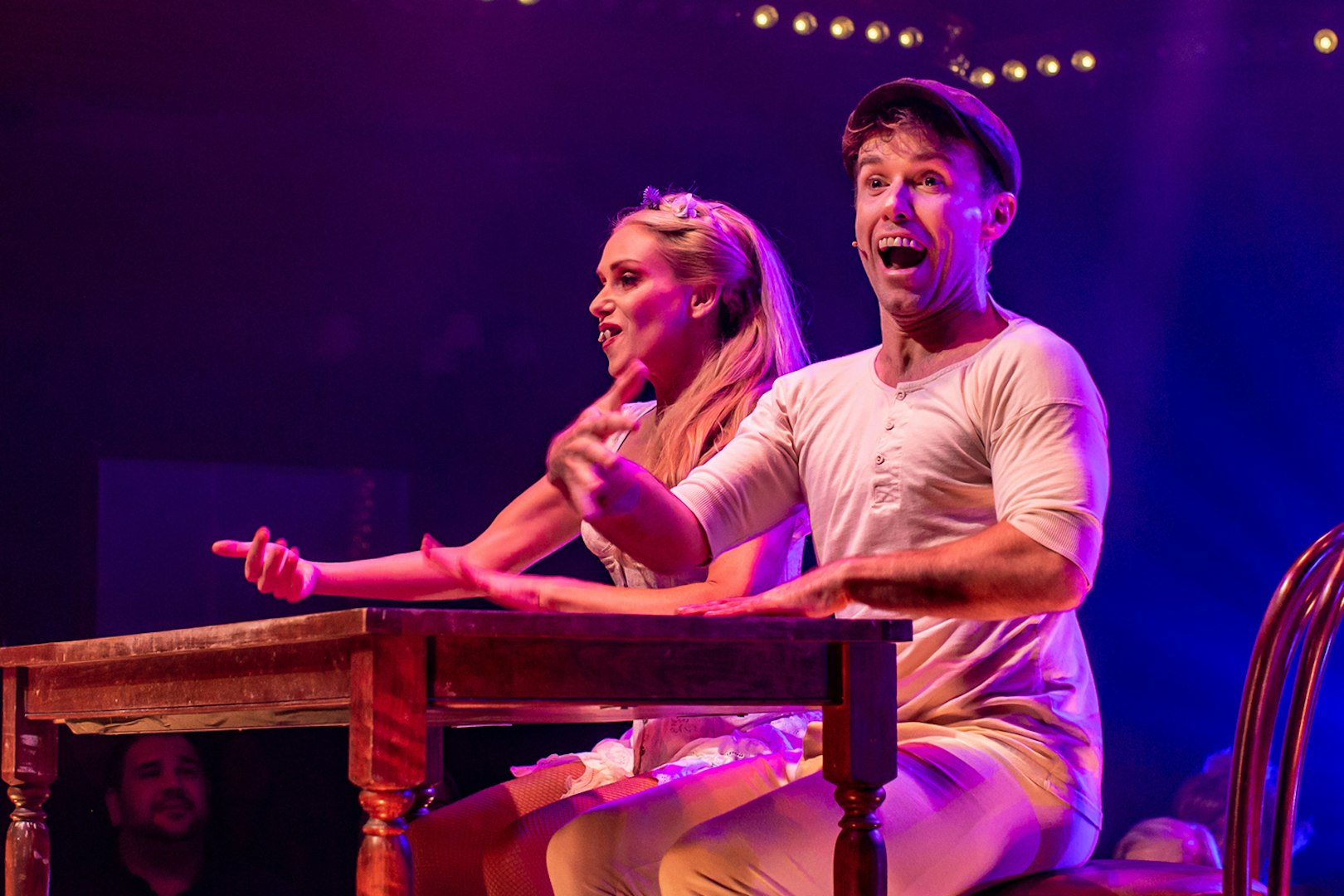 Performers at a table during the Atomic Saloon Show in Las Vegas.