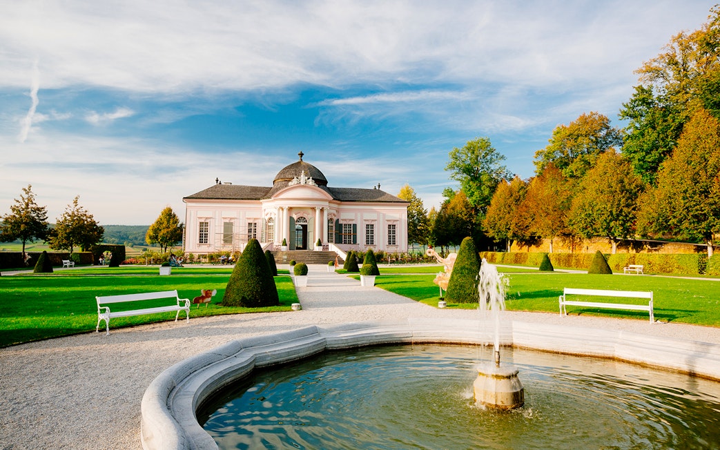 Baroque pavilion and fountain in a garden setting, Wachau Day Trip, Melk.