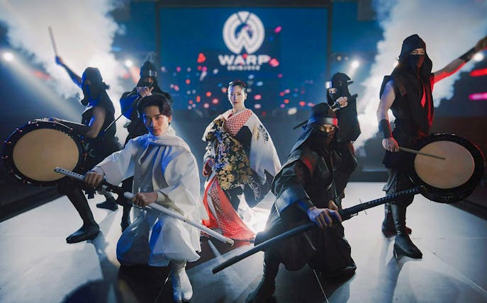 Performers at Ninja & Kabuki Live Show in Shinjuku with traditional costumes and drums.