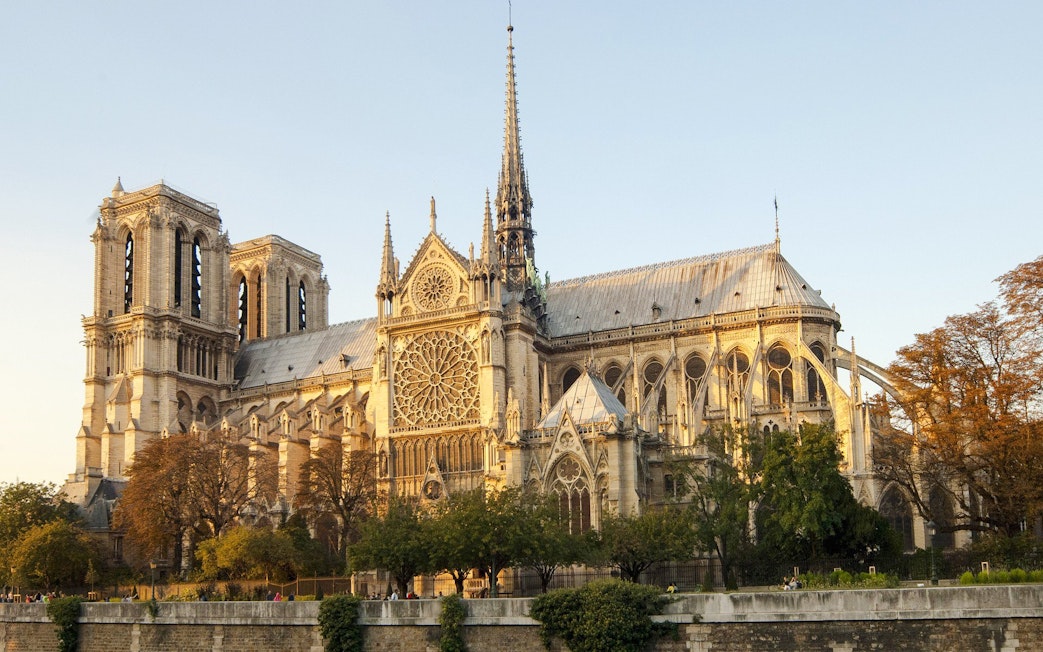 Notre Dame Cathedral in Paris with its iconic Gothic architecture and rose window.